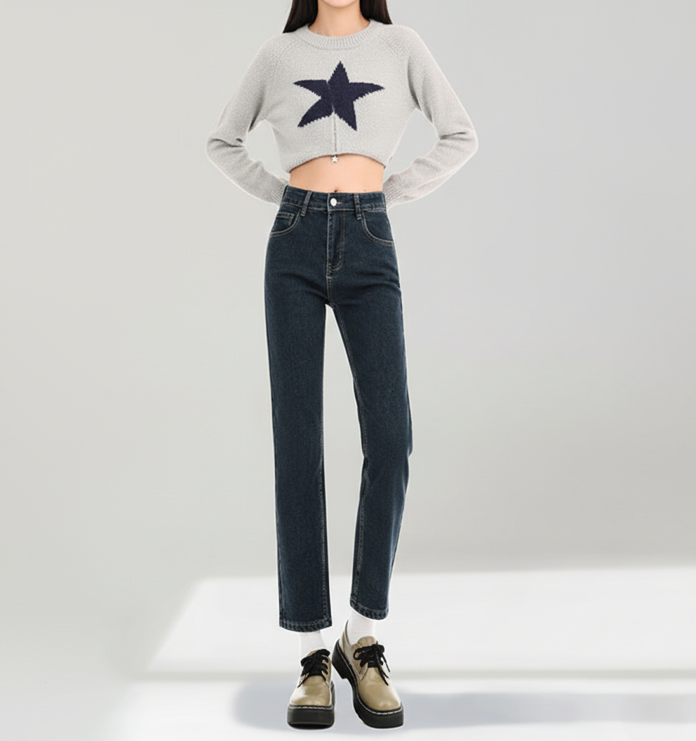 High-Rise-Jeans mit geradem Bein, Slim Fit (für zierliche Frauen)