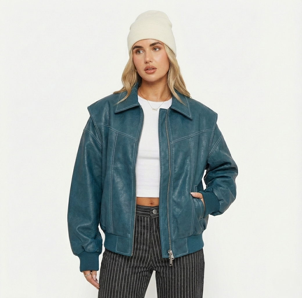 Lockere PU-Lederjacke mit Reißverschluss