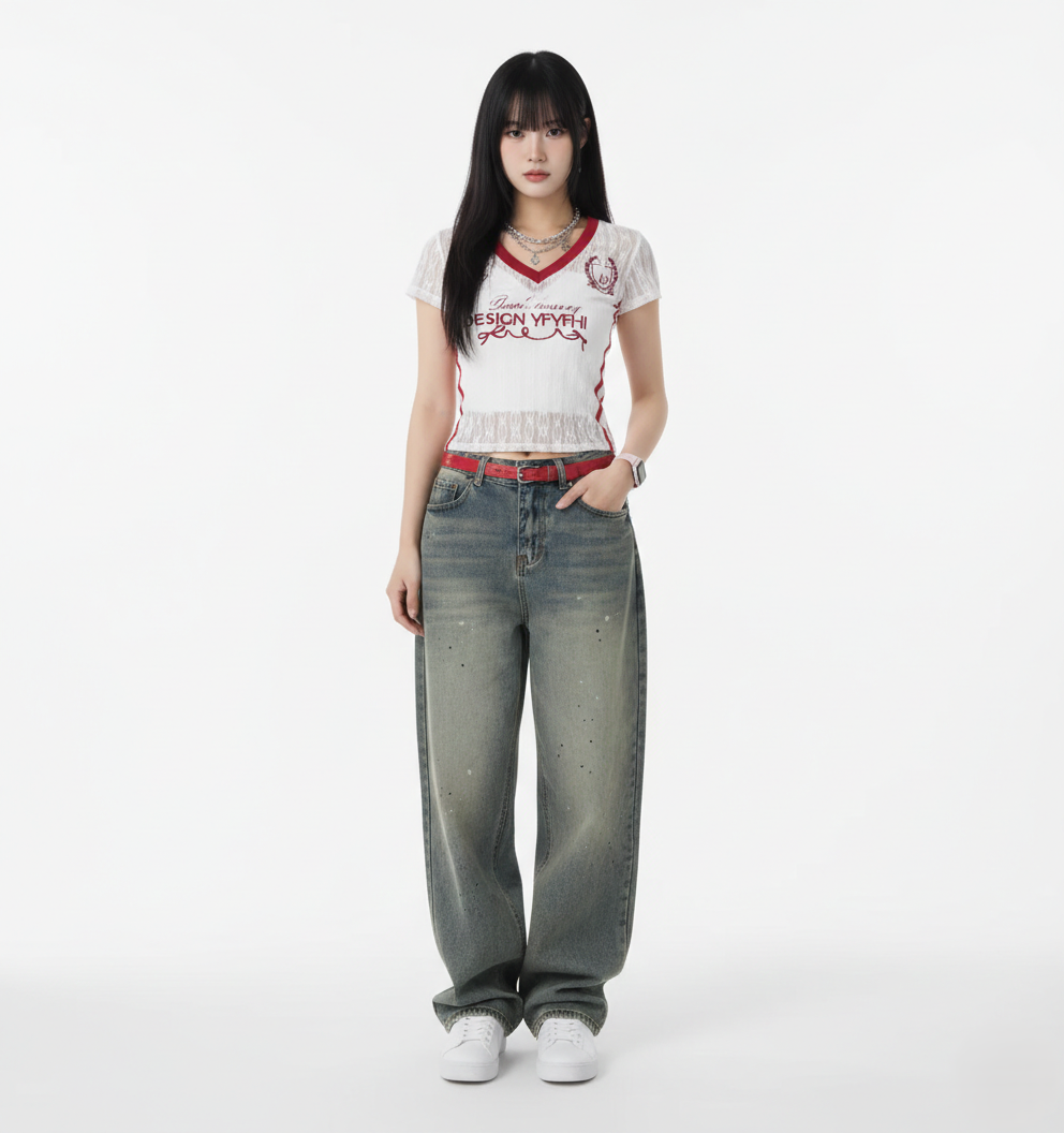 Besticktes Top – Slim Fit