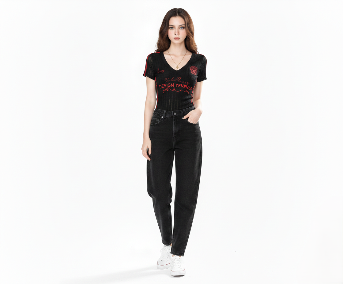 Besticktes Top – Slim Fit