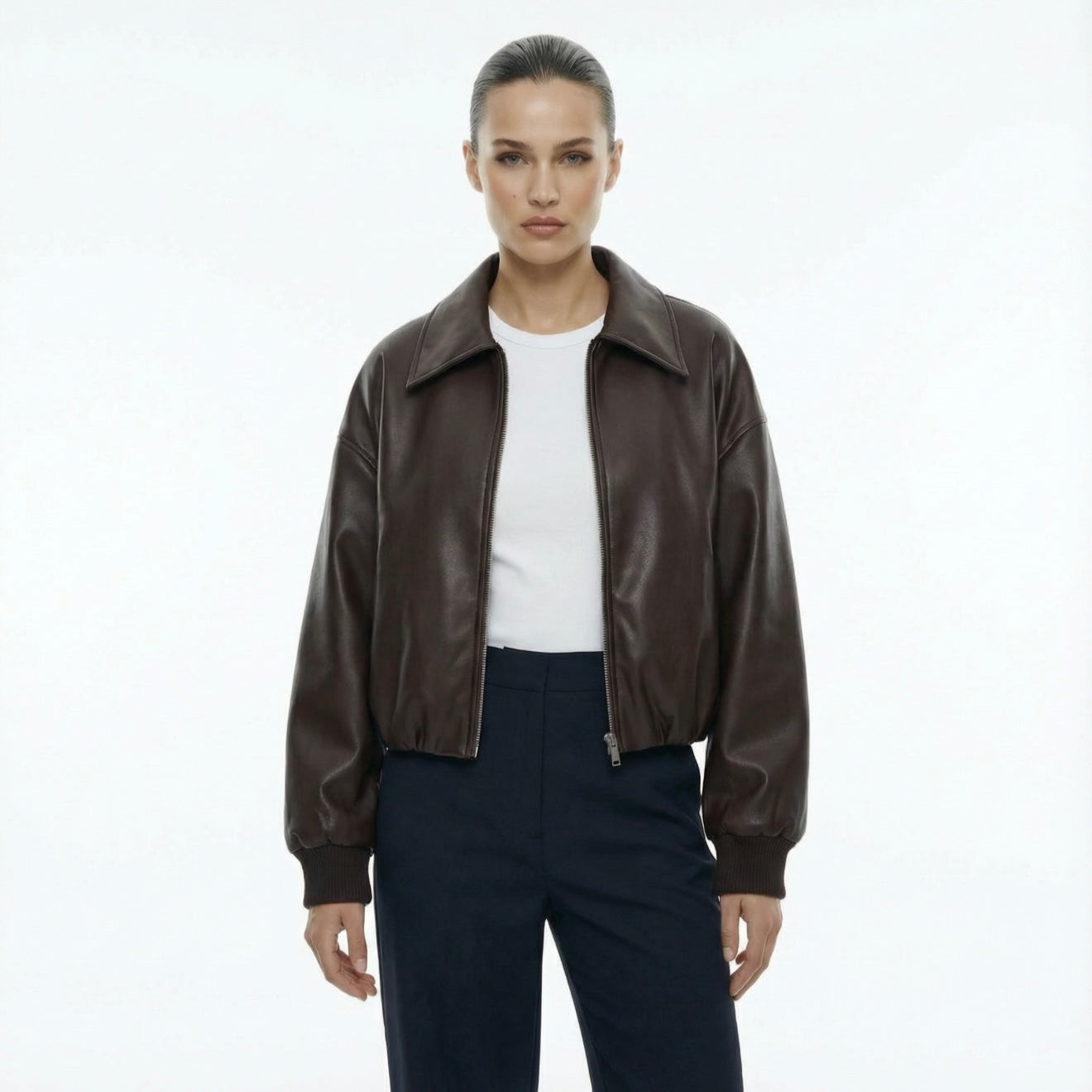 Kastenförmige Bomberjacke aus PU-Leder