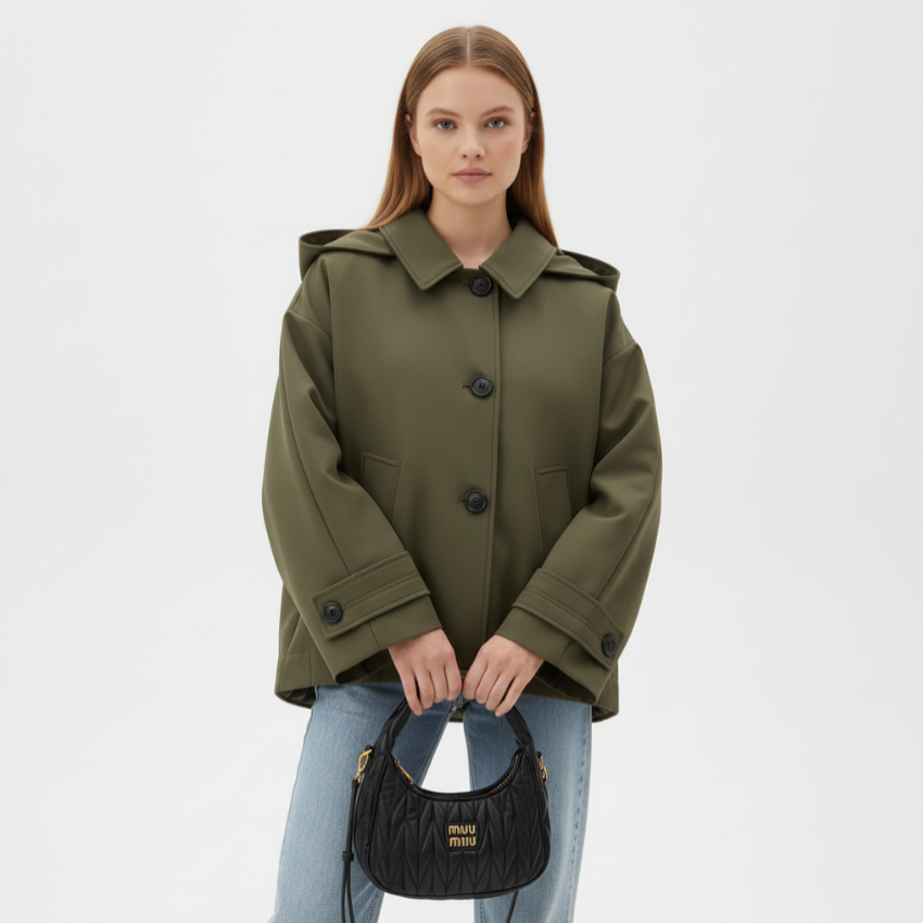 Stilvoller Damen-Trenchcoat mit Kapuze 
