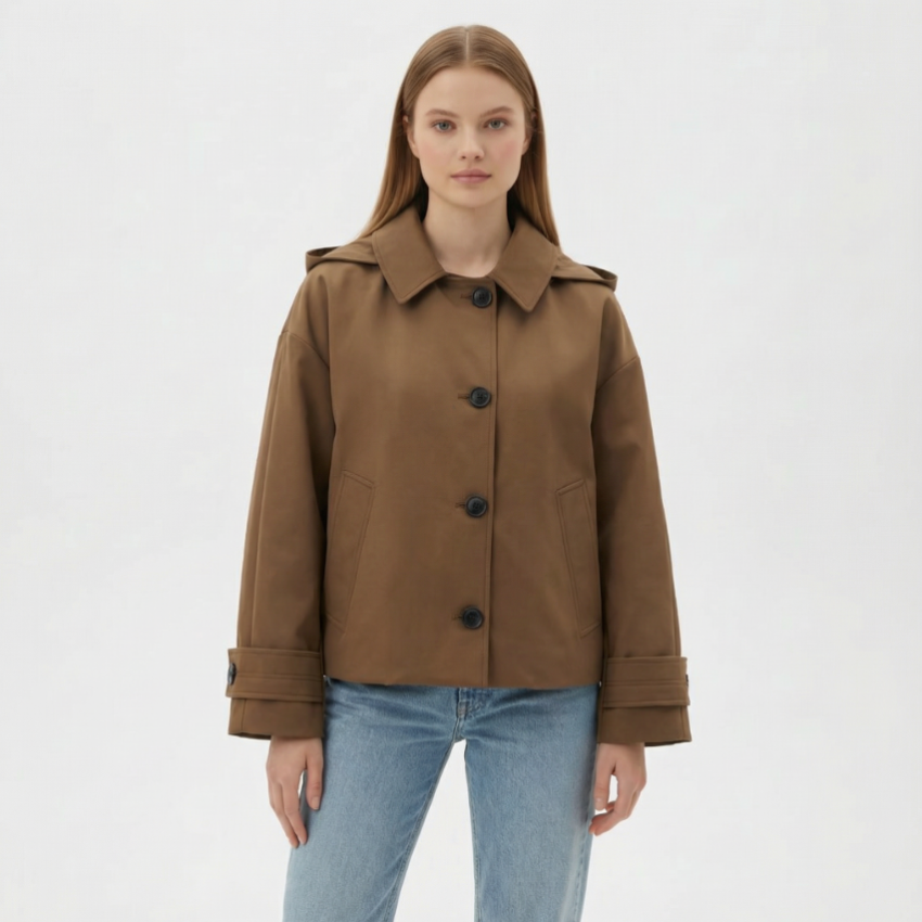Stilvoller Damen-Trenchcoat mit Kapuze 