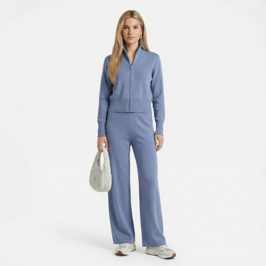 Zweiteiliges Set, lässiger Cardigan-Anzug mit Doppelreißverschluss