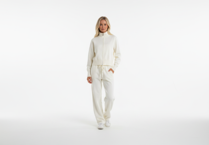 Zweiteiliges Set, lässiger Cardigan-Anzug mit Doppelreißverschluss