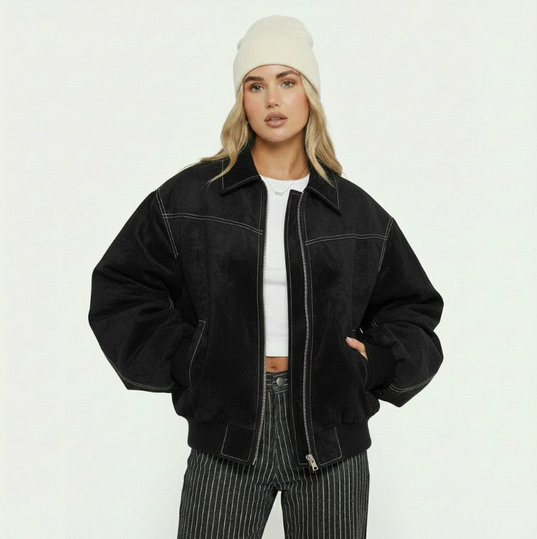 Lockere PU-Lederjacke mit Reißverschluss